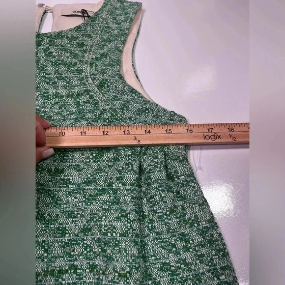 ODEEH Dress Green Cream Tweed Sleeveless Shift Size XS NWT Racerback Pockets - Picture 12 of 16